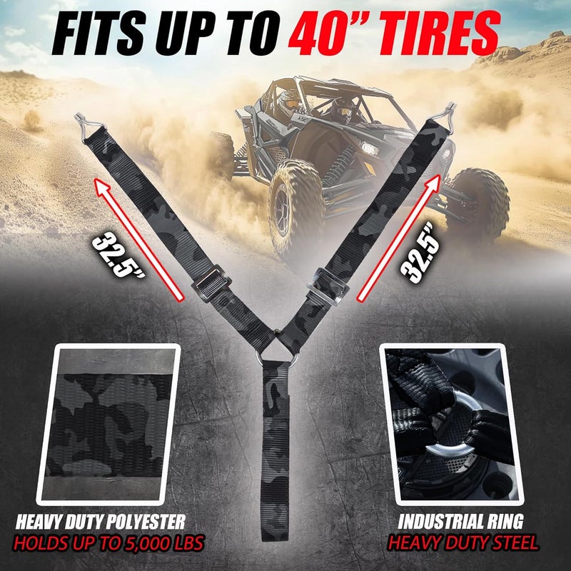 Straight Jacket Crew Y Strap for Spare Tire - Heavy Duty Spare Tire Strap for UTV, Offroad Accessories & Roof Rack, 3 Way Ratchet Strap Tie Down- 1.6" Wide, Can Secure Up to 40" Tire by (Black Camo) - Image 3